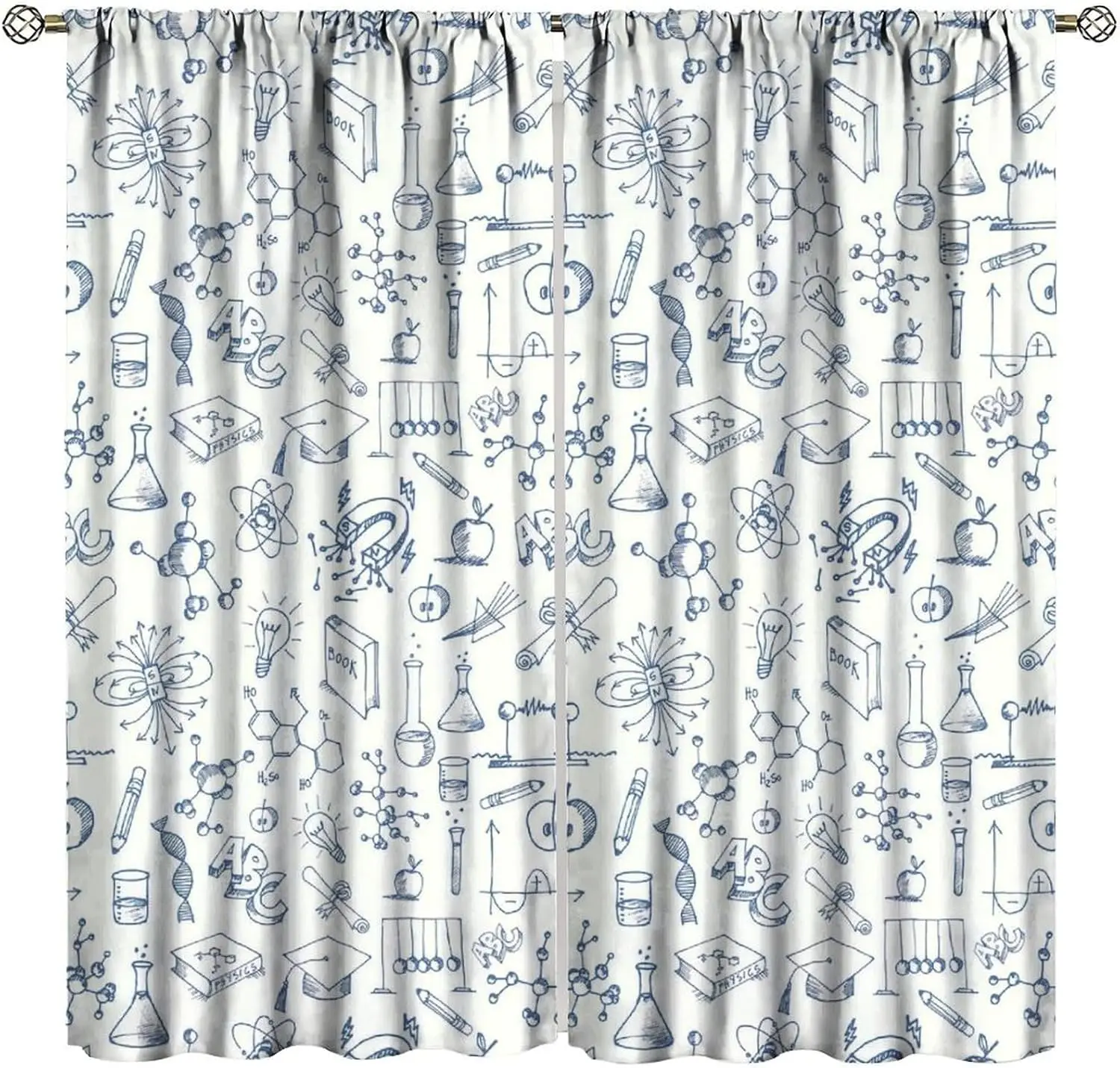 Chemistry Science Molecular Print Curtain Drapes Laboratory Decor Window Treatment Academic Style for Home University Education