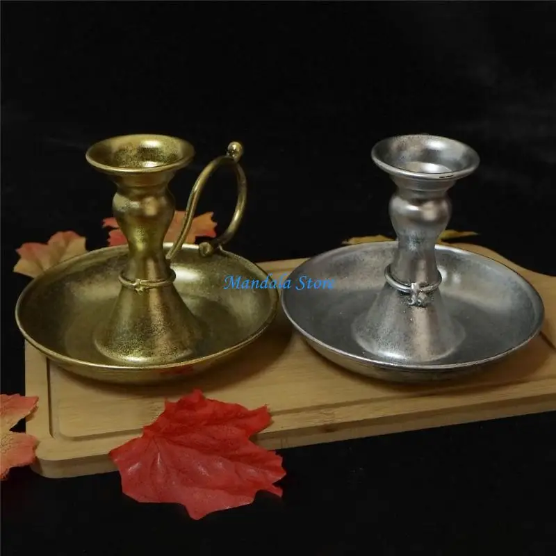 U2JC European Elegant Metal Candleholder with Handle and Flameless LED Decors