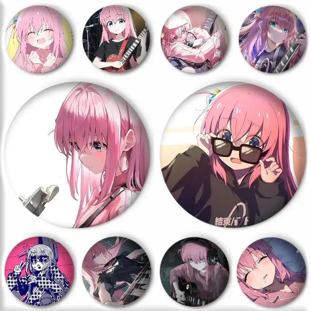 Pink Anime Girl Goto Hitori B-Bocchi The R-Rock Badges Round Cosplay Pin Bag Decor Fans Collect Friends Gifts Brooch Souvenir