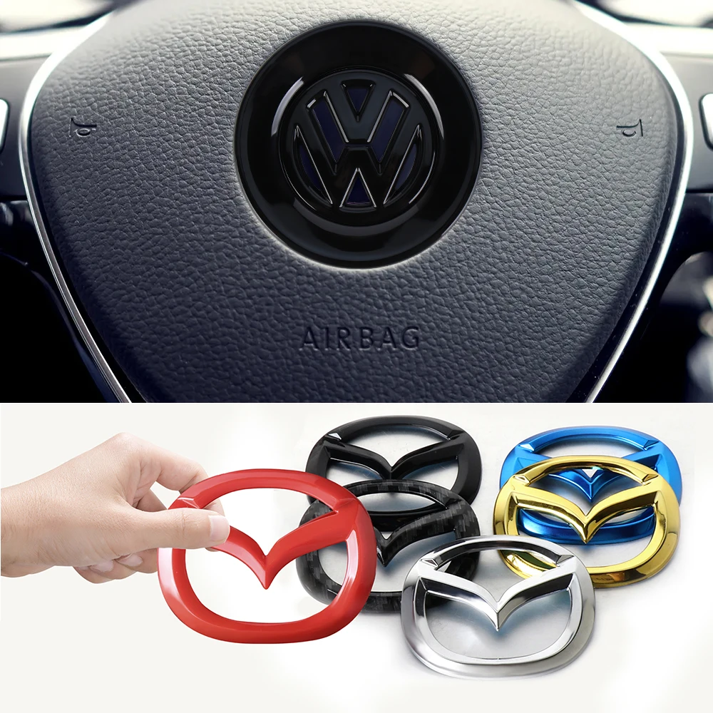 Car Badge Styling Decoration Steering Wheel Rings Stickers Carbon Fiber Covers For Mazda For VW Golf Polo Scirocco Passat Tiguan