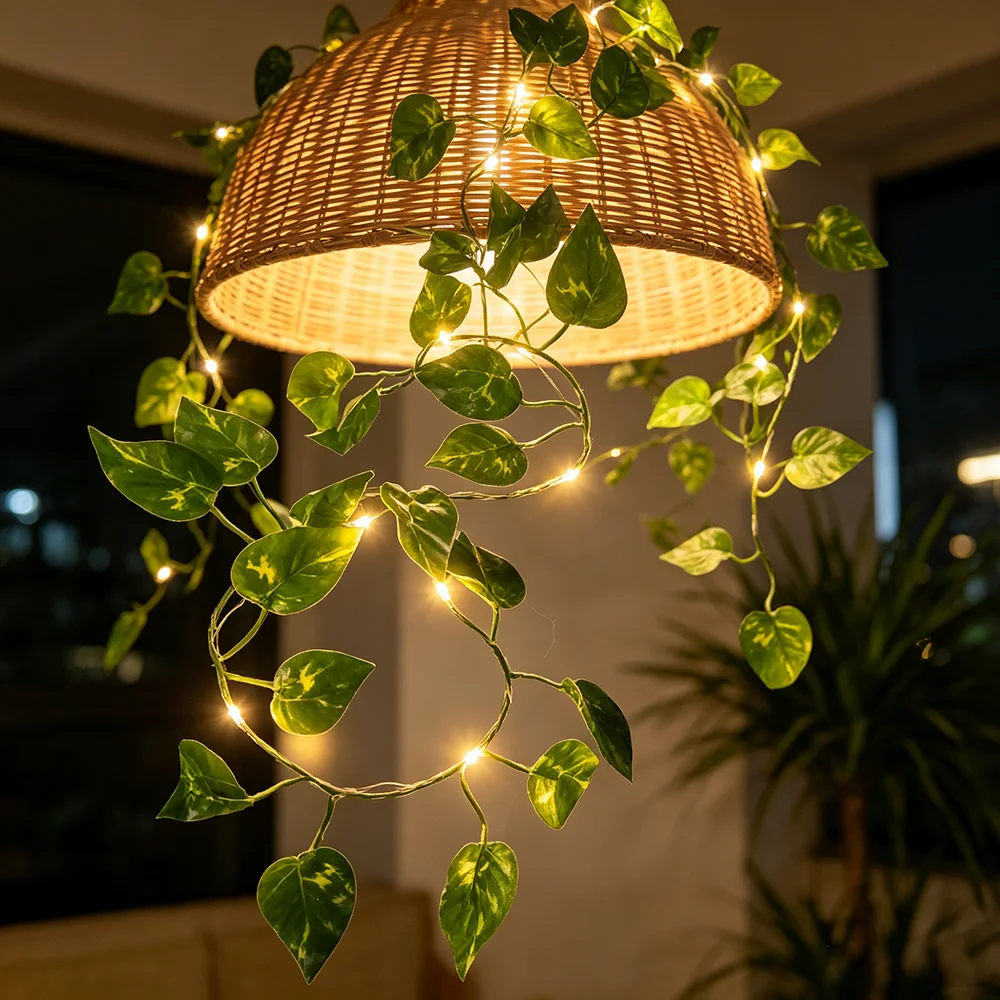 1/2/3/4 Sets Simulated Green Vine LED Light String, 2.15M 20LED Warm White Light, Background Wall Birthday Party Wedding Decor
