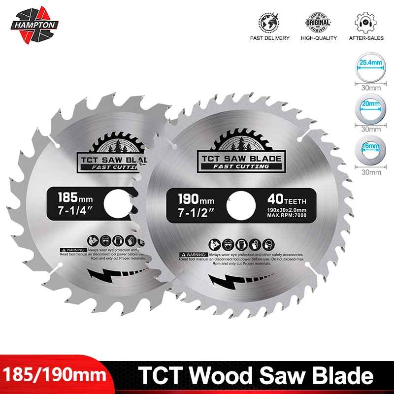 

HAMPTON 185/190mm TCT Disc Circular Saw Blade For Wood 20/24/40/60/80T Carbide Woodworking Saw Blade Rotating Cutting Tools