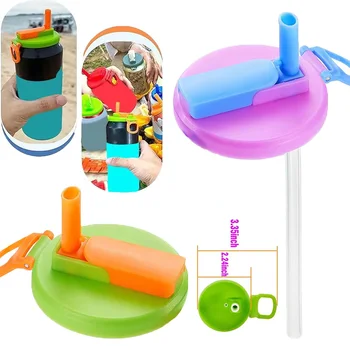 Przenośna pokrywa puszki po napojach Silikonowa słomka Pokrywka puszki po napojach wielokrotnego użytku Nadaje się do napojów w puszkach Piwo Sok 1 szt. Z 2 słomkami