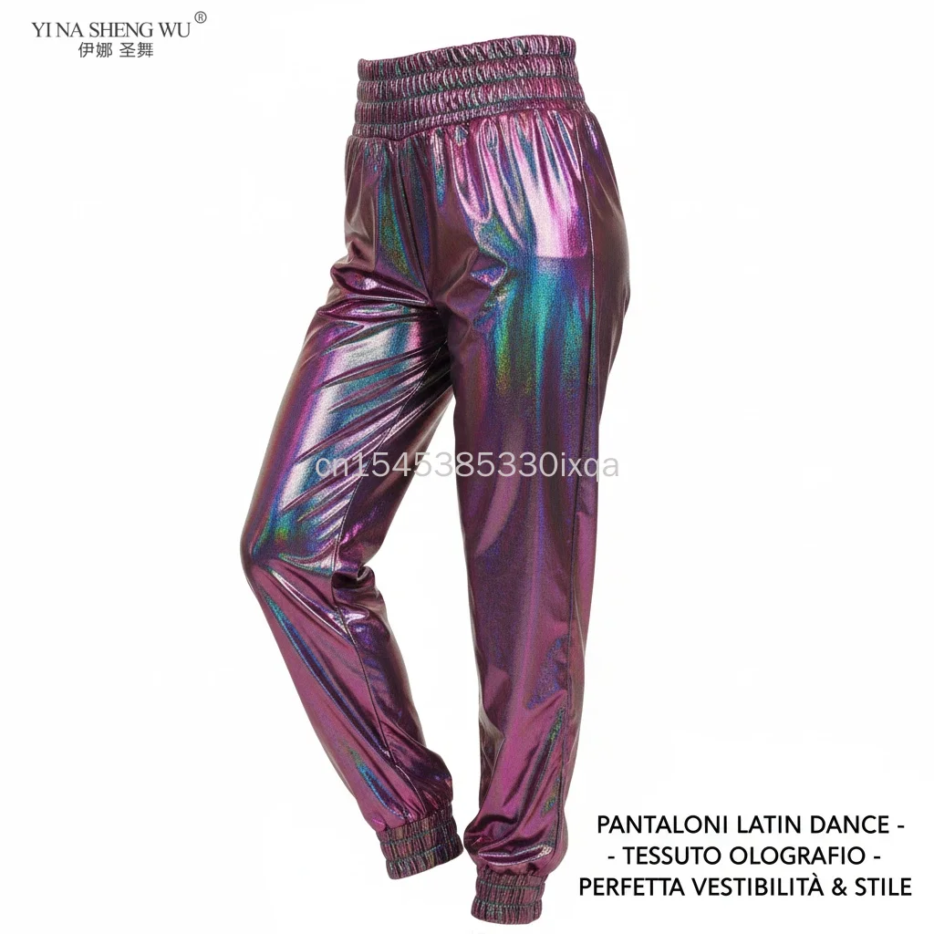 ชุดเต้นลาติน ชุดเต้นสตรีทแดนซ์ ชุดแสดงบนเวที ชุดปาร์ตี้ กางเกงโฮโลแกรม กางเกงเชียร์ลีดเดอร์ทรงหลวม กางเกงเต้นโพลแดนซ์สำหรับไนท์คลับ