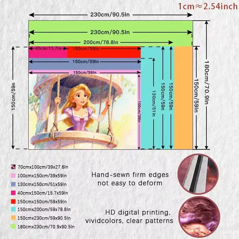 디즈니 라푼젤 태피스트리 1개, 탱글드 프린세스 퍼플 월 아트, 귀여운 폴리에스터 침실 기숙사 장식, 소녀들을 위한 동화 선물