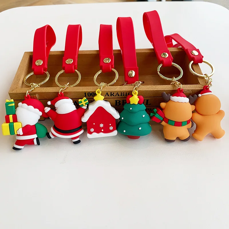 Christmas Cartoon Keychain Christmas Socks Snowman Accessories Pendant Cute Soft Glue Doll Key Rings Jewelry Gifts for Friends