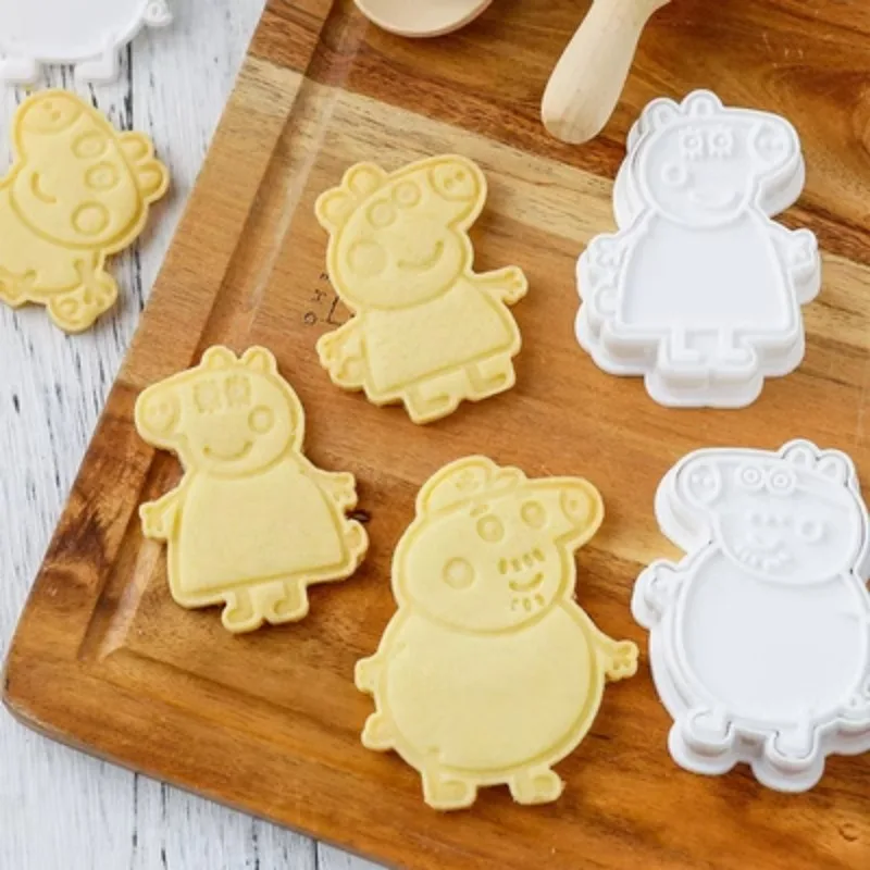 6 uds Kawaii Peppa Pig molde para galletas 3D Anime dibujos animados lindo niños pan bola de arroz molde plástico tipo prensa hornear regalos del hogar