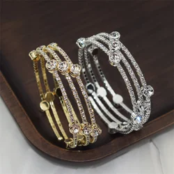 Fashionable and High Quality Full Diamond New 3-Row Open Bracelet Bracelet, Women's Minimalist Bracelet and Bracelet