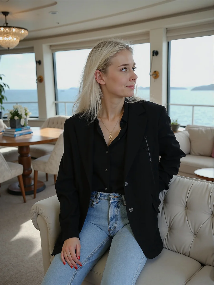 Blazer blanco para mujer, ropa de otoño para mujer, rayas, acolchado, ante curvo, asimétrico, fruncido, café, terciopelo azul marino, regalo, gris, juvenil