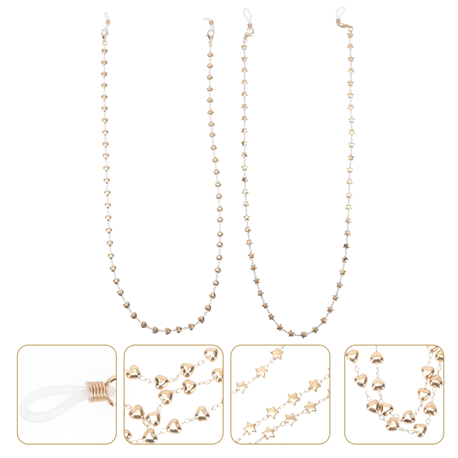 

2 Pcs Hanging Chain Gold Heart Necklace Anti-slip Glasses Strap Eyewear Safety Decorate Cord Abs Decorative Women's