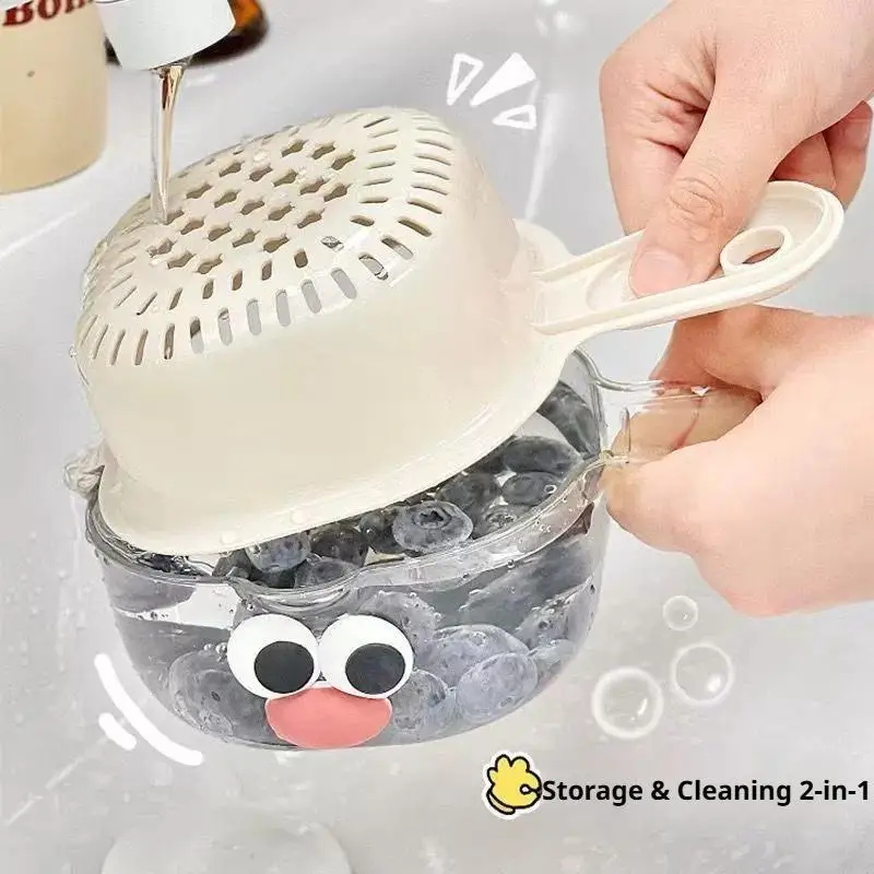 2-in-1 Fruit Vegetable Washing Colander Set With Handle Multifunctional Double-Layer Storage Drain Basket Kitchen Fruit Washer