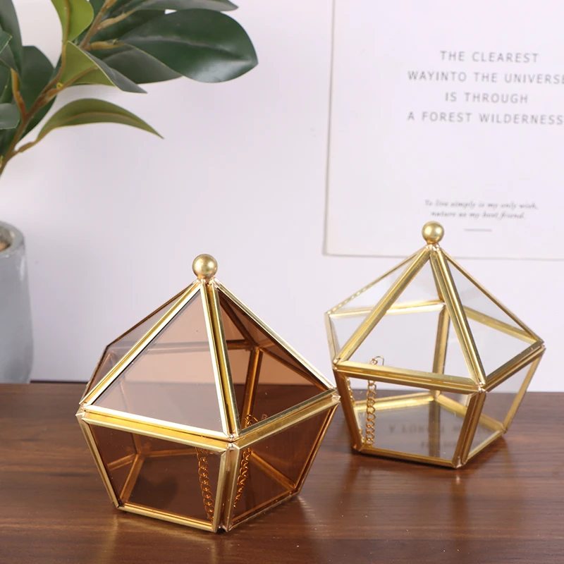 1Pc Transparent Pentagon Jewelry Storage Box Clear Jewelry Display Case Ring Earring Organizer Holder Tabletop Container