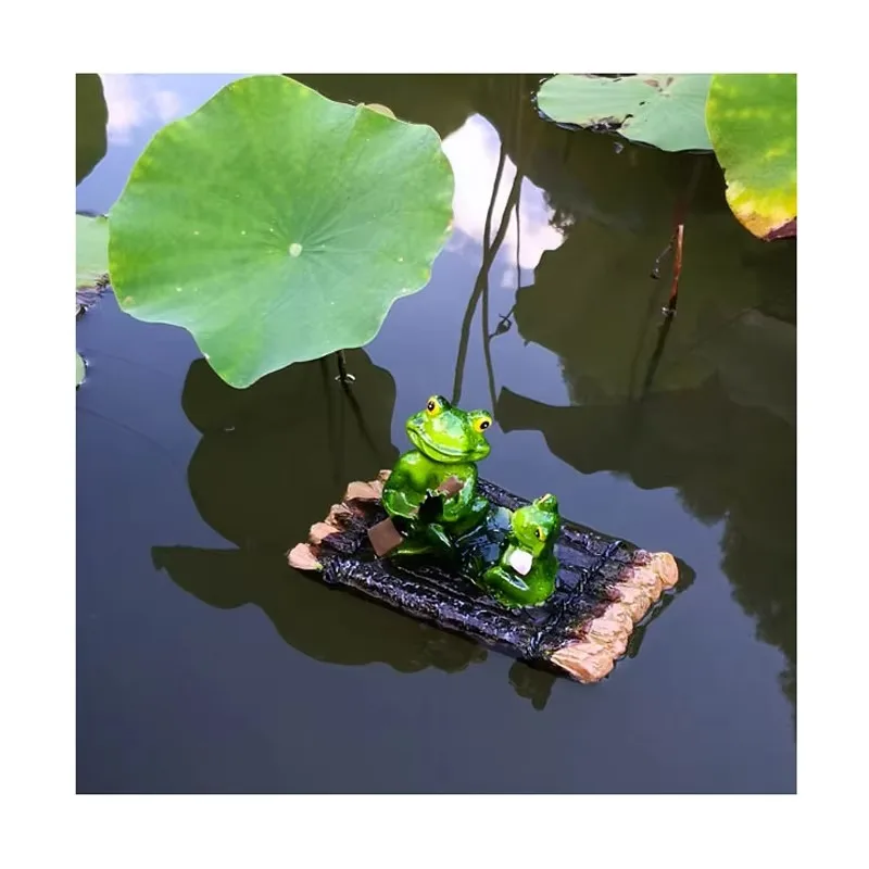 

Resin craft floating pond decoration frog sculpture animal statue floating frog sitting on a bamboo raft