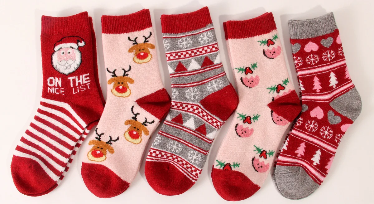 2022 New Arrival Winter Christmas Socks Warm Wool Women Socks Thicken Santa Claus Christmas Tree Elk Socks Harajuku Funny Socks