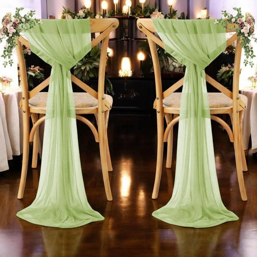 10-50pcs Chiffon Chair Sashes Wedding Chair Ribbon Aisle Decorations Party Event Baby Shower Ceremony Banquet Party Supplies