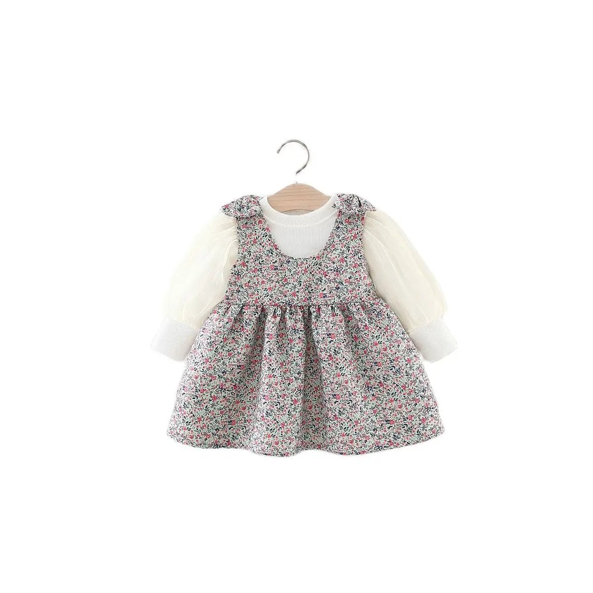 

0-4 year old girl baby sling floral dress spring autumn gauze lantern sleeve newborn baby princess party dress small fresh dress