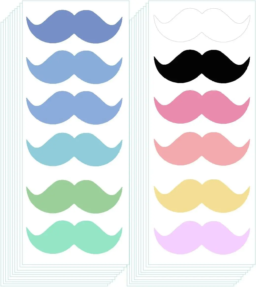 

120 Pcs Mustache Stickers 3.35 x 1.15 inch Father's Day Birthday Party Decorations Colorful Beard Tie Theme Accessories Stickers