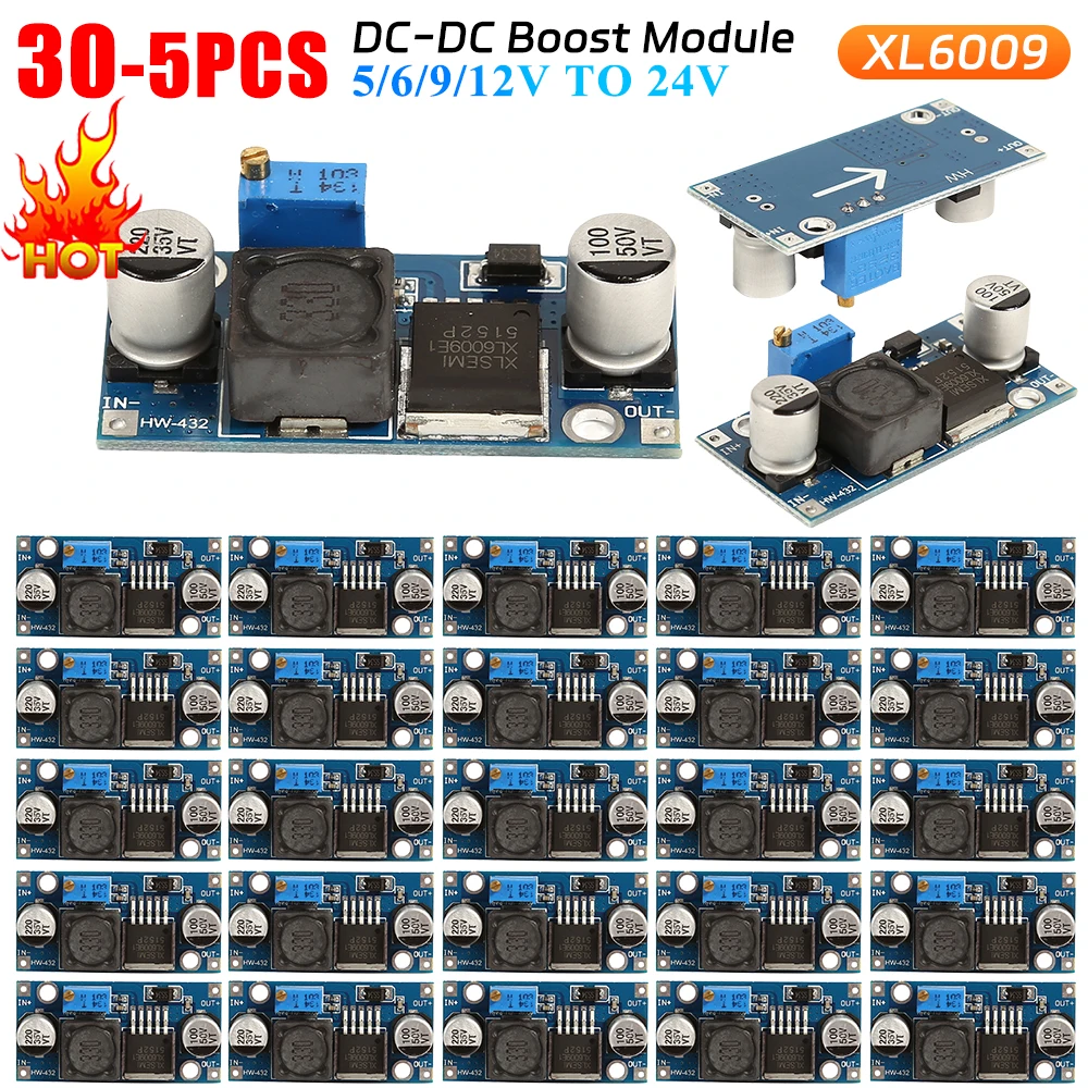 5-30PCS XL6009 4A Boost Converter Step Up Adjustable 15W 5-32V to 5-50V DC-DC Power Supply Module LM2577 Step-up Module