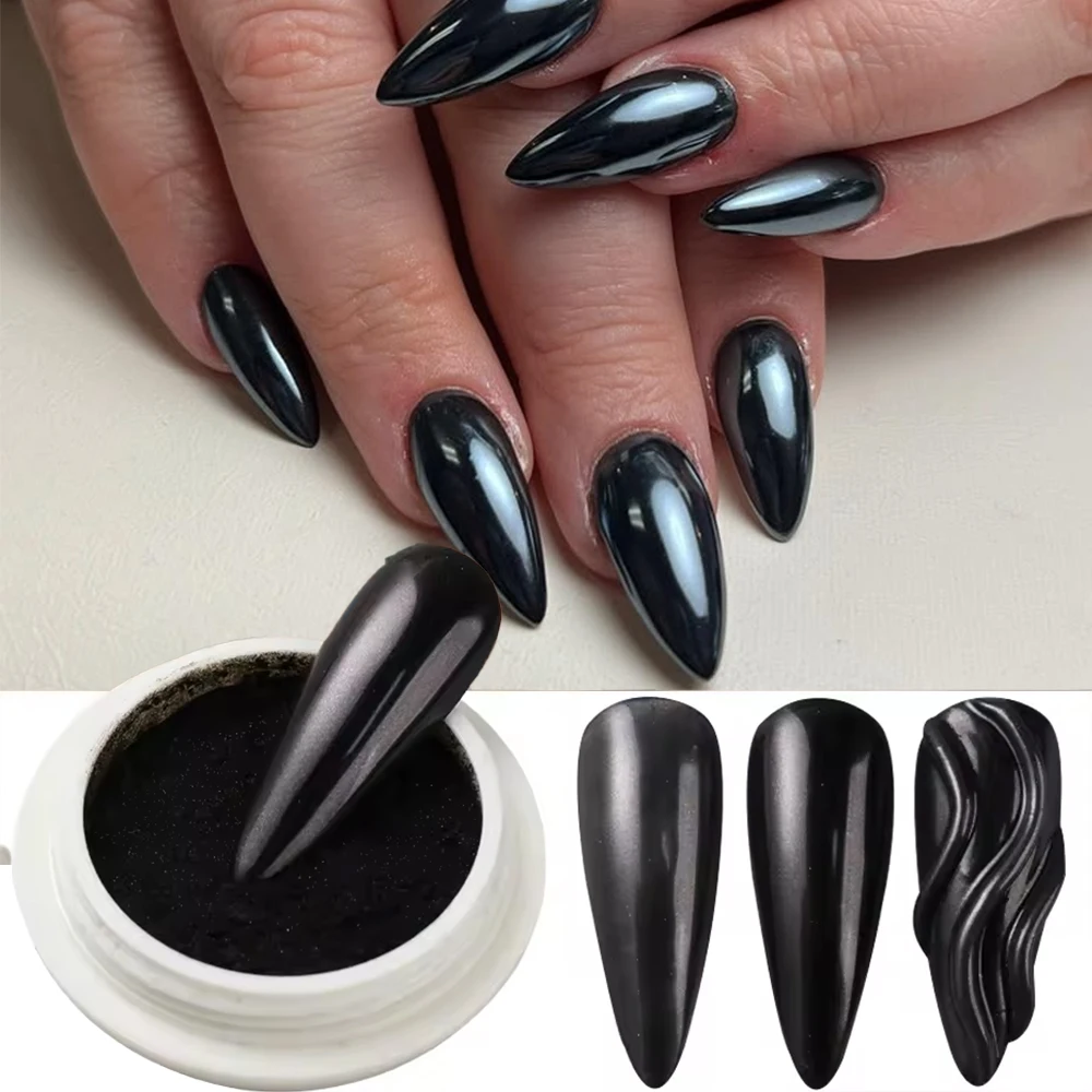 1Jar Spiegel-Schwarz-Chrom-Nagelpuder, metallisch glänzendes Nagelglitzer-Staub, Y2K Magic Mirror Super Bright Nagelpigment # F – Detail 1