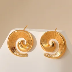 European American New Horn Design Spiral Vortex Exaggerated Earrings Fashion 18k Gold Plated Women Stud Earrings Party Jewelry