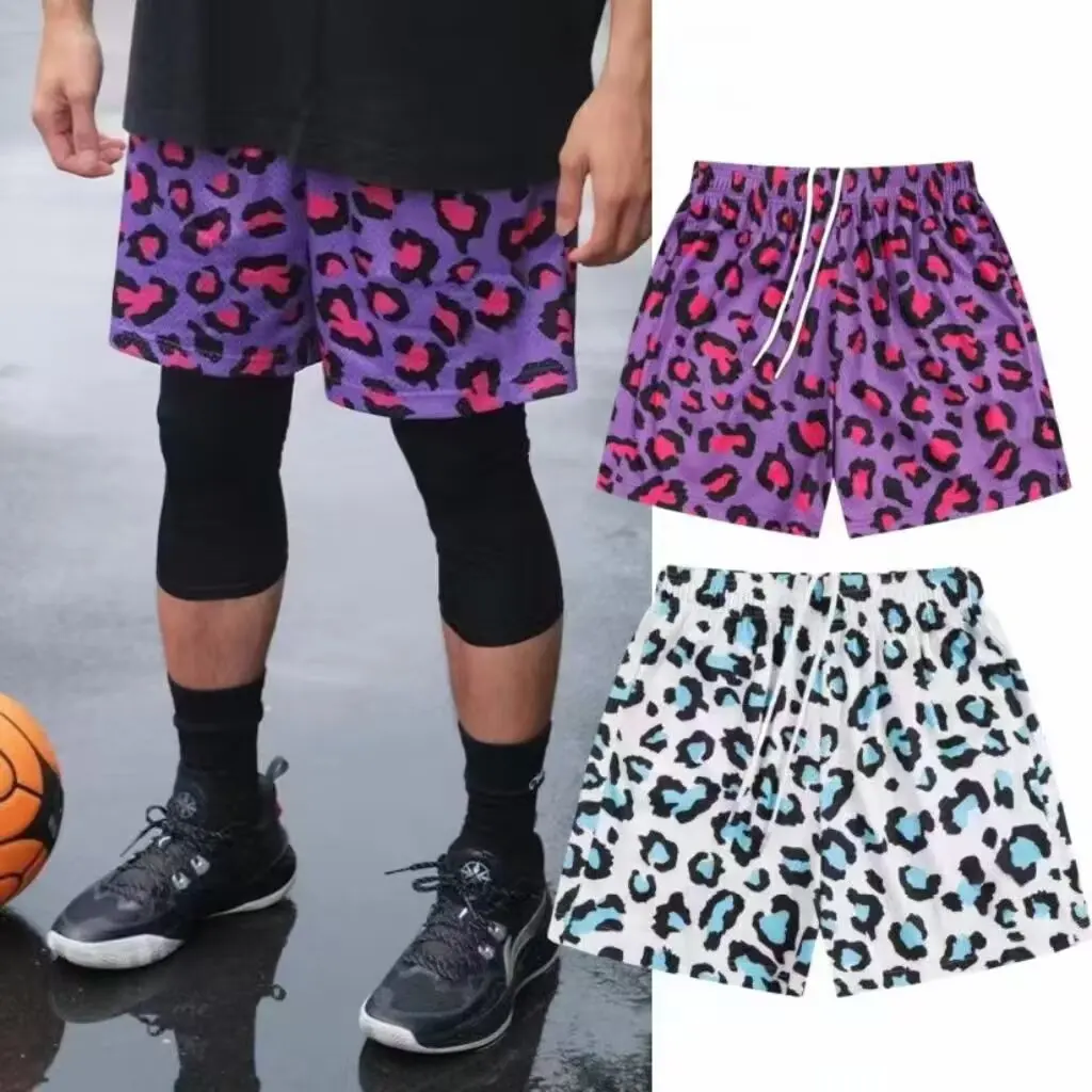 

New American summer sports quarter shorts for sports running casual fitness quick drying printed leopard print lake pants