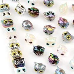 6pcs 1.9x1.6cm Random Color Mix Plating Color Acrylic Beads Big Eyed Cat Head DIY Handmade Bracelet Jewelry Material Accessories