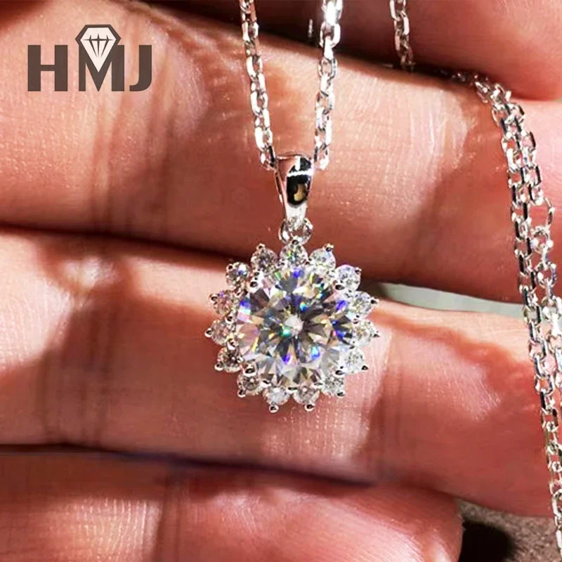 HMJ 1 Karat Runder Brillantschliff Moissanit-Anhänger Halskette Silber 925 Moissanit 18k Weißgold Plattiert Edelstein-Halskette – Detail 13