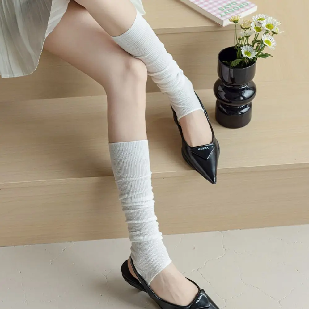 

Thick Simple Long Knee High Socks Ballet Style Mid-calf JK Stockings Solid Color Sun Protection Stacking Socks Summer