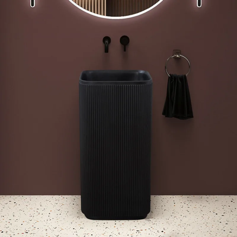 Artificial stone column basin Floor-to-ceiling wash basin Small apartment art column basin Balcony bathroom integrated washbasin