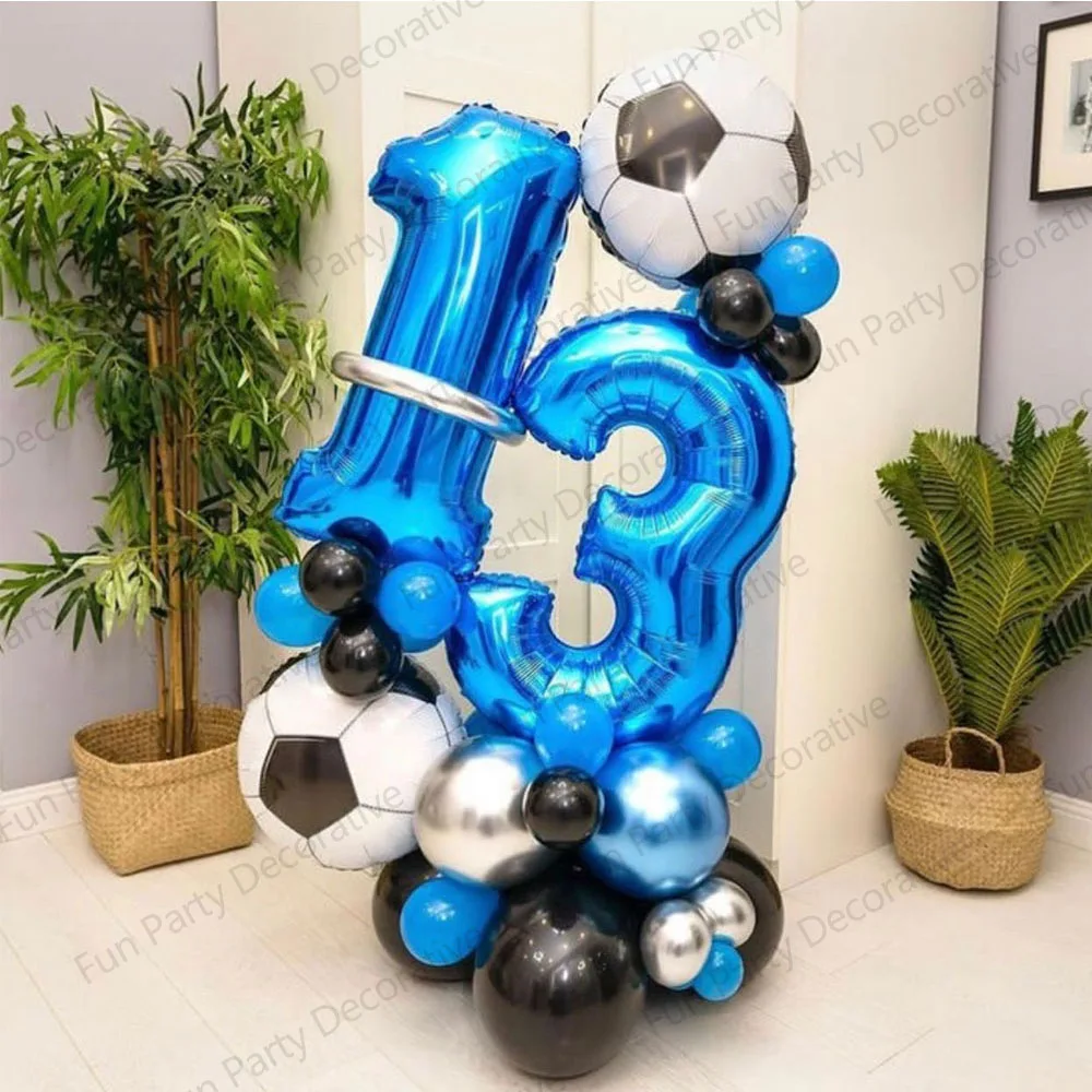 

1Set Football Theme Party Air Balloons 16inch Blue Number Foil Ballon Boys Birthday Decorations Kids Soccer Party Supplies