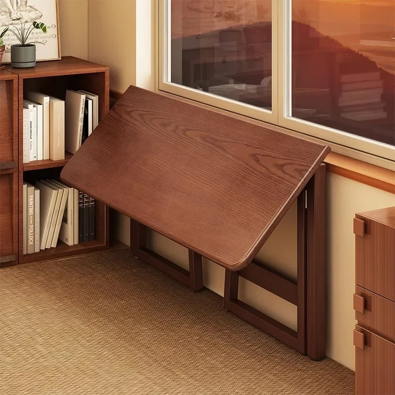 Folding desk integrated against the wall Chinese retro rectangular table rental room new folding table computer table