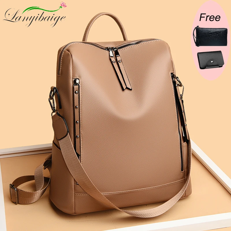 2023 New Women High Quality Leather Backpacks High Capacity Casual Travel Backpack Mochilas School Backpack for College Students