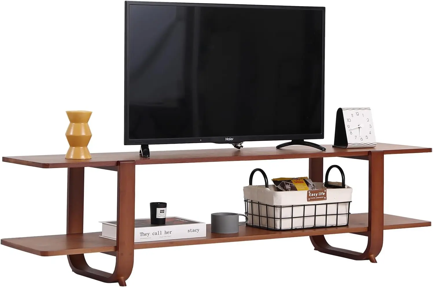 

Bamboo TV Stand for Up to 65 Inch, Mid Century Modern Entertainment Center with 2-Tier Open Shelves, Media Console Table·On Sale