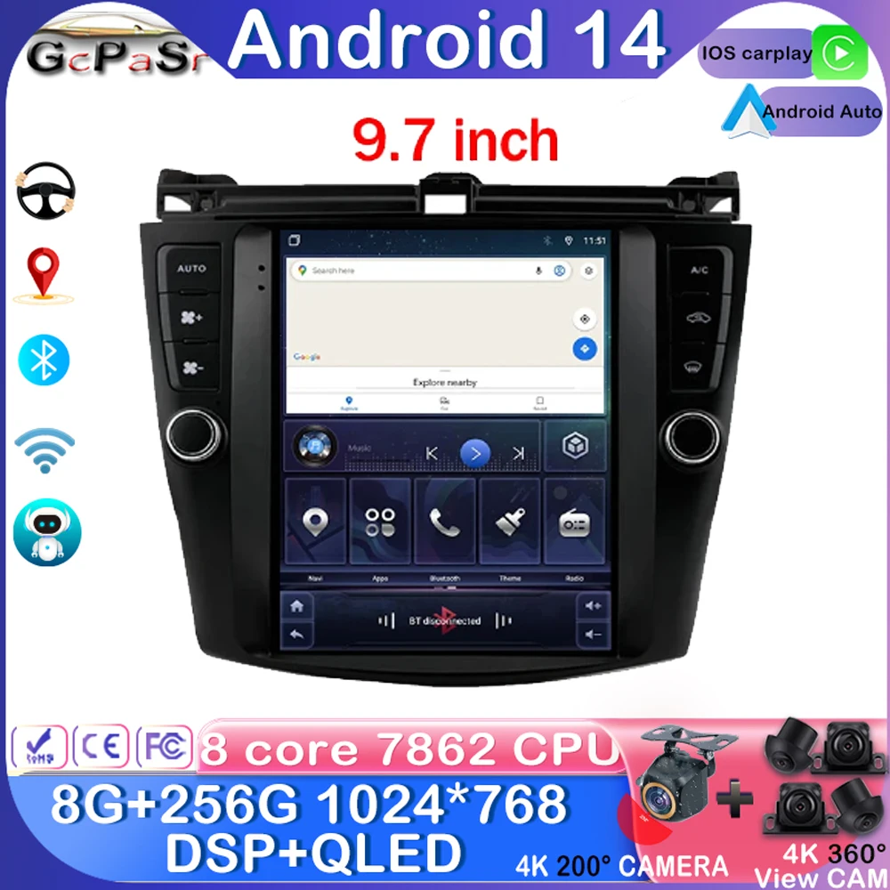 

Android 13 Car Radio Multimedia Video Player For Honda Accord 7 2003 - 2008 GPS Stereo Head Unit 2din 4G Carplay auto radio