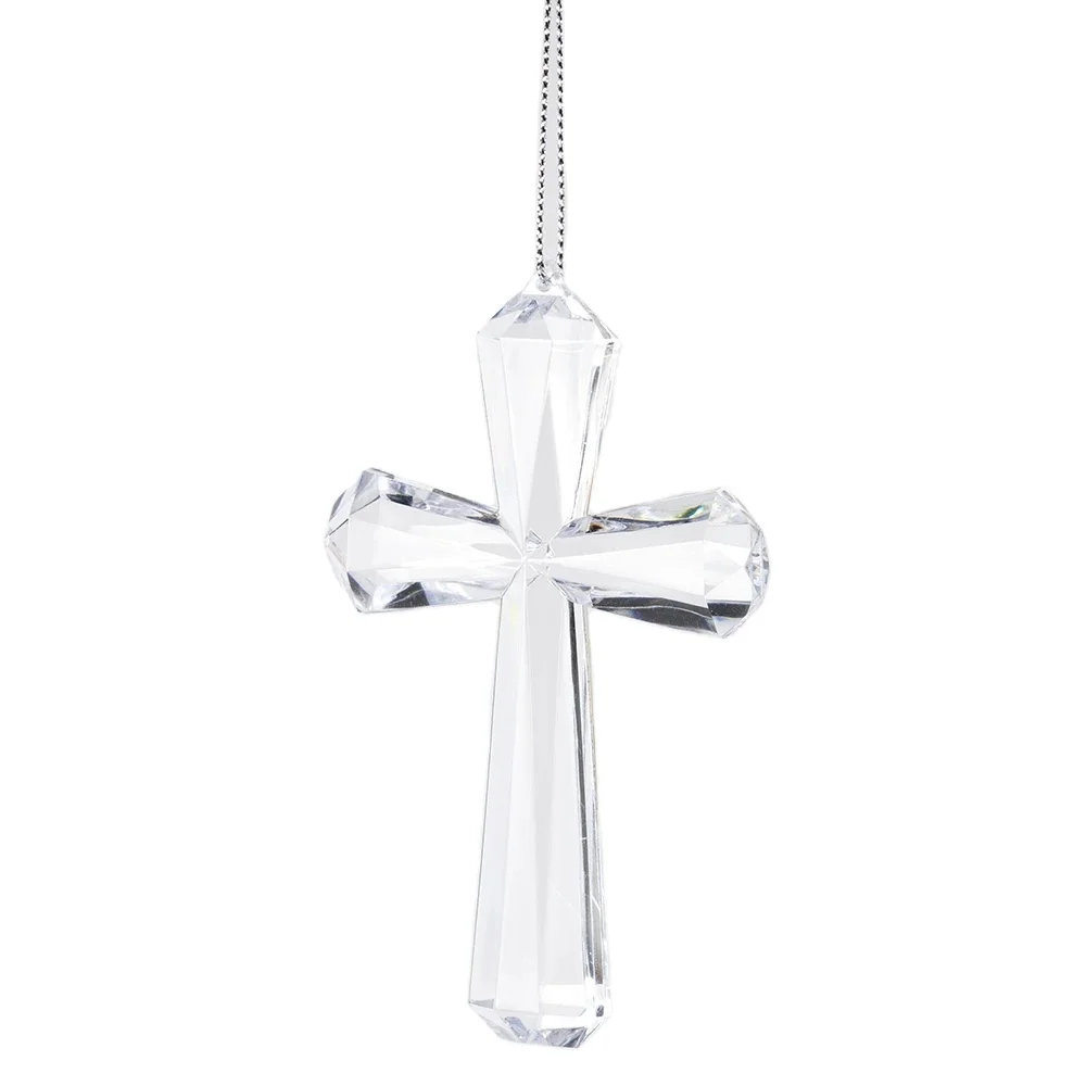 

Transparent Acrylic Cross Decor Christmas Pendant Religious Ornament Festive Party Supplies for Wall Tree Decoration