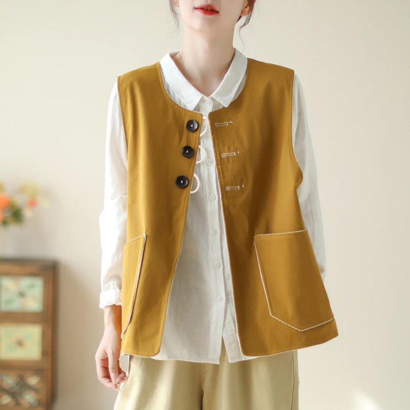 High-End Double-Sided Wear Japanese Style Corduroy Vest Layered Vintage Simple Loose Casual Shoulder Jacket Women's Vest