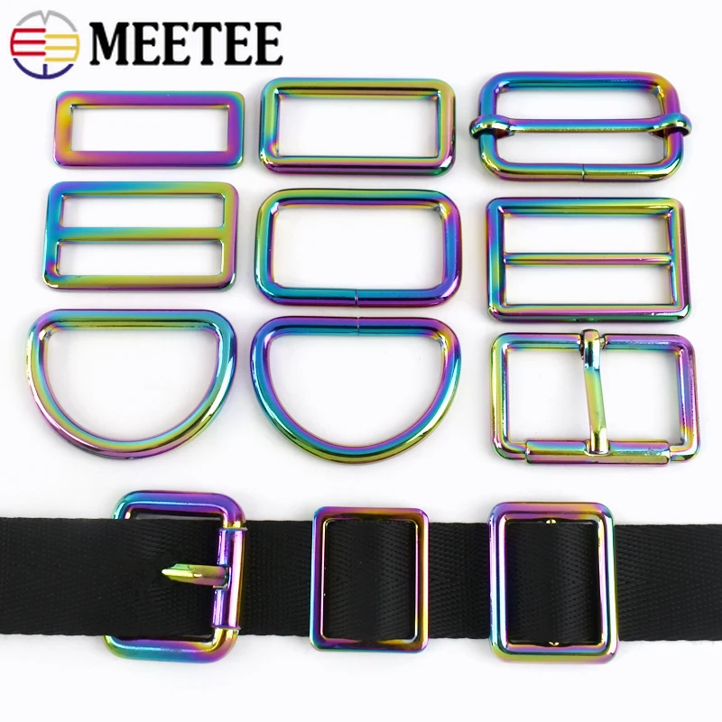 10Pcs 20/25/32/38mm Rainbow Metal Buckles for Bag Strap Adjust Tri-Glide D Ring Clasp Belt Webbing Hook DIY Hardware Accessories