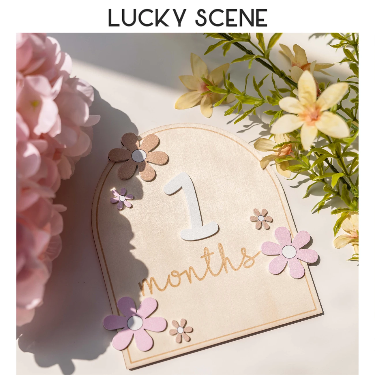 Newborn Month Sign Wooden Photo Prop Little Daisy Commemorative Card Baby Milestones Card S01899