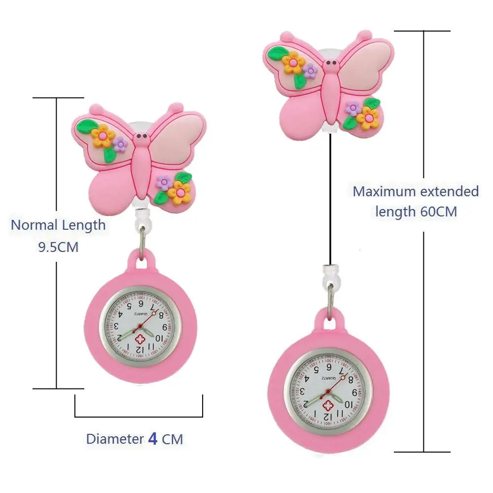 Reloj de bolsillo retráctil de dibujos animados para enfermera, Doctor, animales lindos, Clip, insignia, carrete colgante, FOB, reloj médico para Hospital, regalos