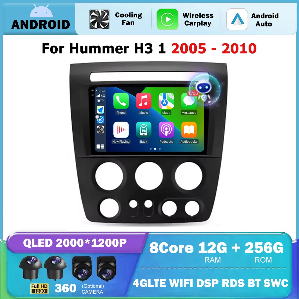 

9-дюймовый Android Auto 4G WIFI BT DSP Carplay для Hummer H3 1 2005-2010 Автомобильный радиоприемник с навигацией GPS Мультимедийный плеер Стерео без 2din