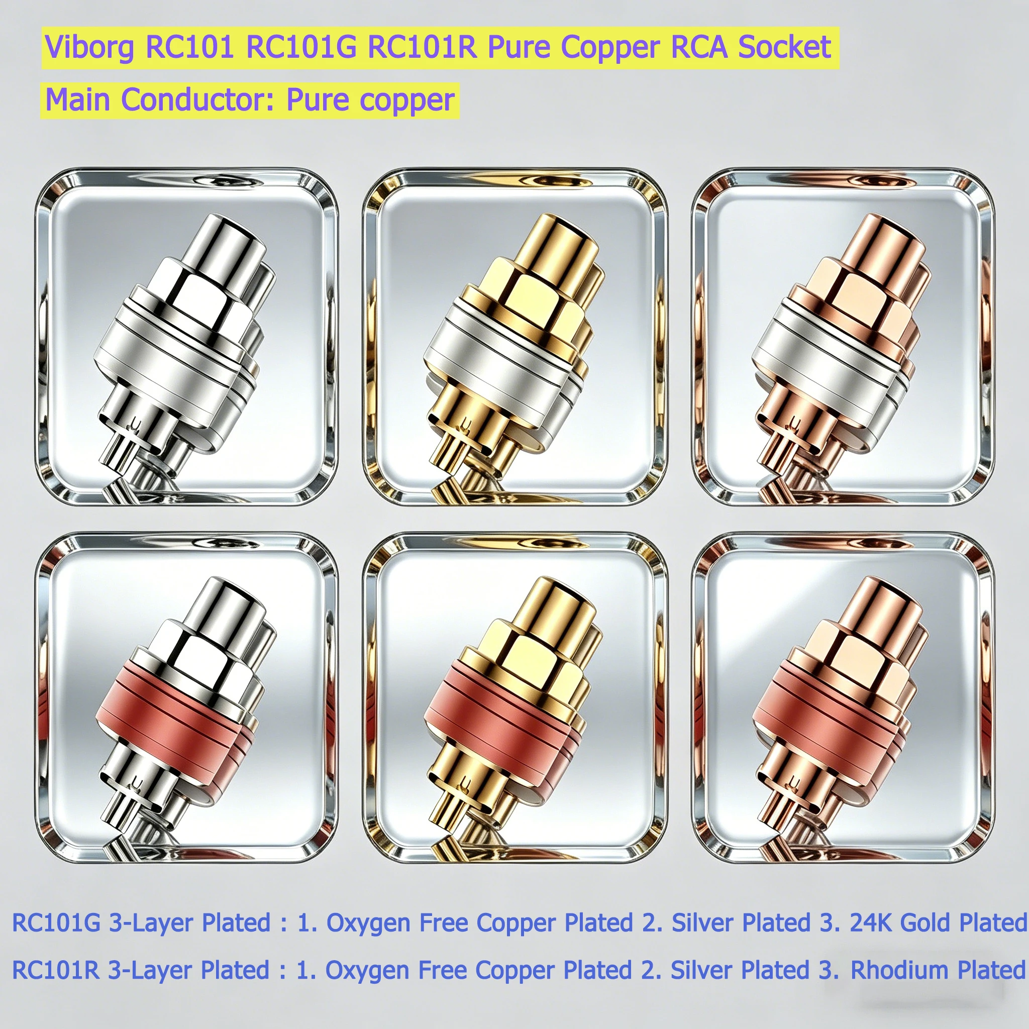 

High Quality Viborg RC101 RC101G RC101R Pure Copper RCA Socket Gold Rhodium Plated Solder Type RCA Female Jack for HiFi Audio