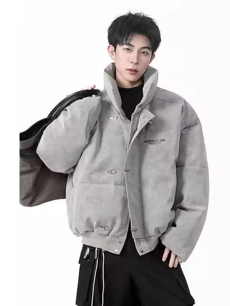 

American Dyed PU Leather Cotton Jaet Men's Winter ort Thi High Street Design Sense Cotton Coat Youth Faion Warmth