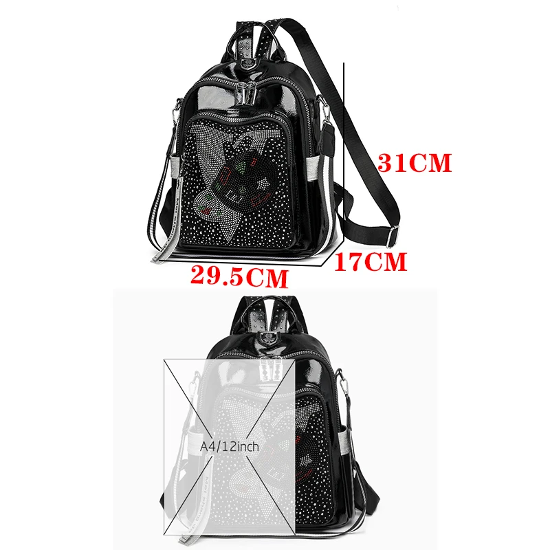 High Quality Leather Multifunctional Backpack With Diamond Stickers Large Capacity Mochilas Luxurious Women\'s Designer Brand Bag