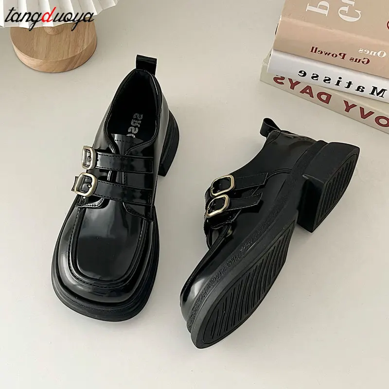 Okrągłe palce Shallow Mouth Casual Woman Shoes British Style Platform Loafers Woman Brown Retro Mary Jane Shoes College Uniform Shoe