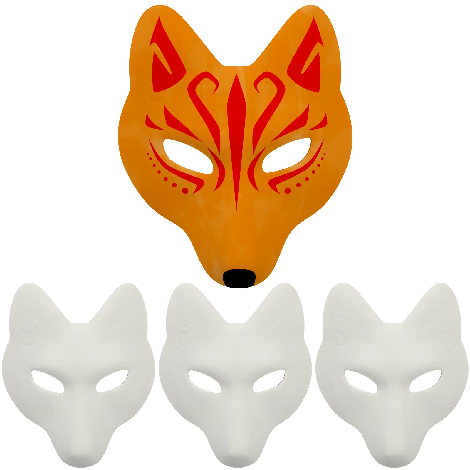 4pcs Anime Fox Mask Japanese Cosplay Rave Hand-Painted Fox Masks Anime Full Face Masks Masks Halloween Dress Up Festival Prop