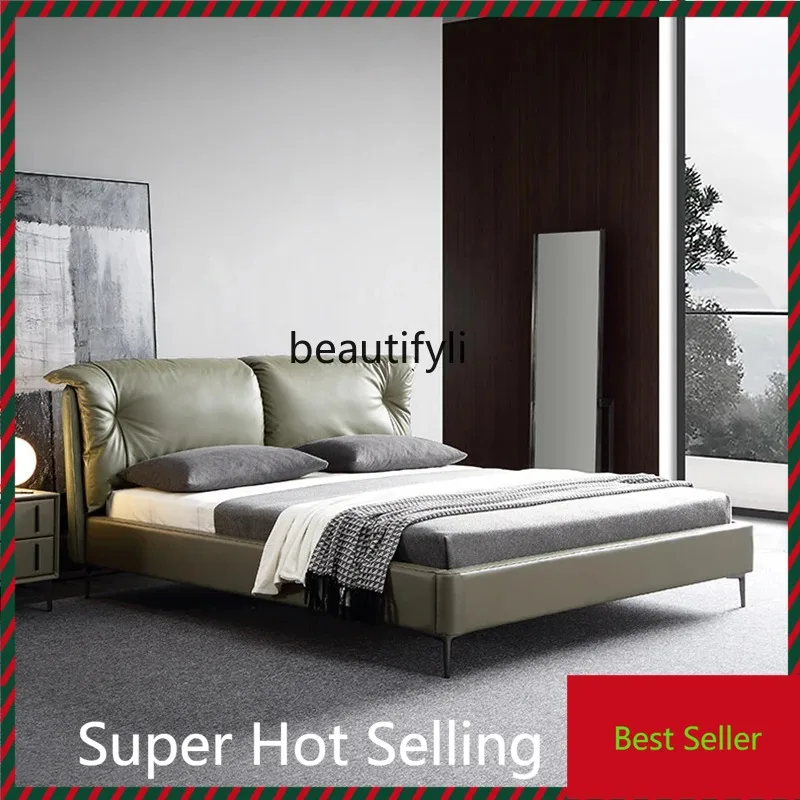 

QQ132 Modern simple Italian leather bed 1.8 meters master bedroom large bed tatami Italian minimalist high-end household double