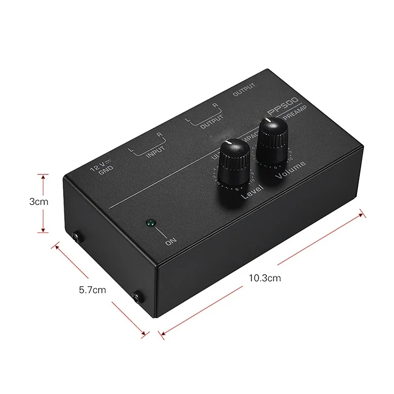 Portátil Phono Preamp pré-amplificador com Volume Nível Control LP Vinyl Turntable, entrada RCA, 1/4 "TRS saída Interfaces