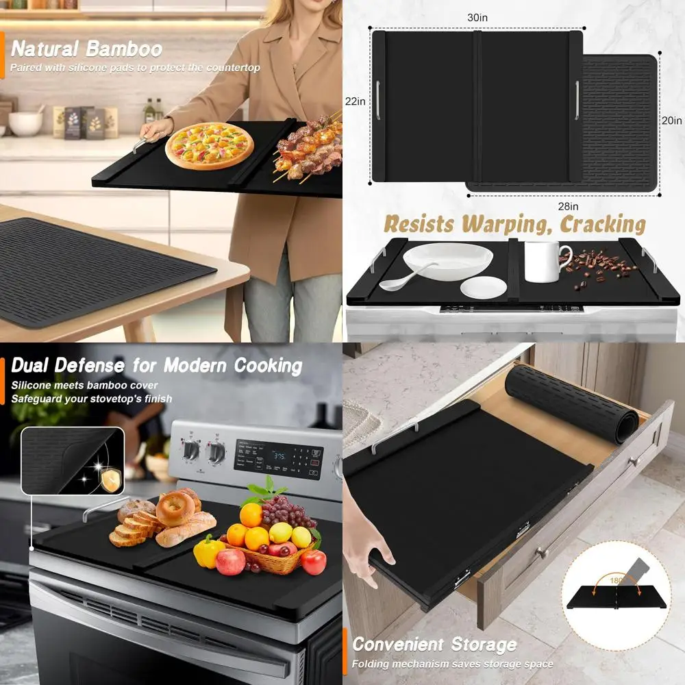 

Silicone Electric & Gas Stove Cover Set, Folding Noodle Board, RV & Over Sink Cutting Board (30x22in) - Black