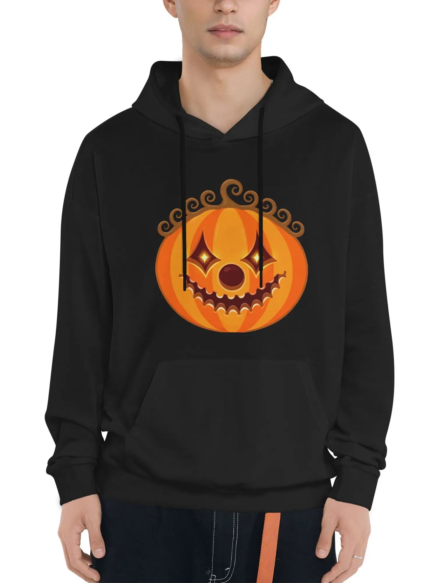 Men Hoodie Halloween Pumpkin Clown Face Graphic Print Hooded Sweatshirt Drawstring Pocket Casual Loose Party Male Pullover Tops