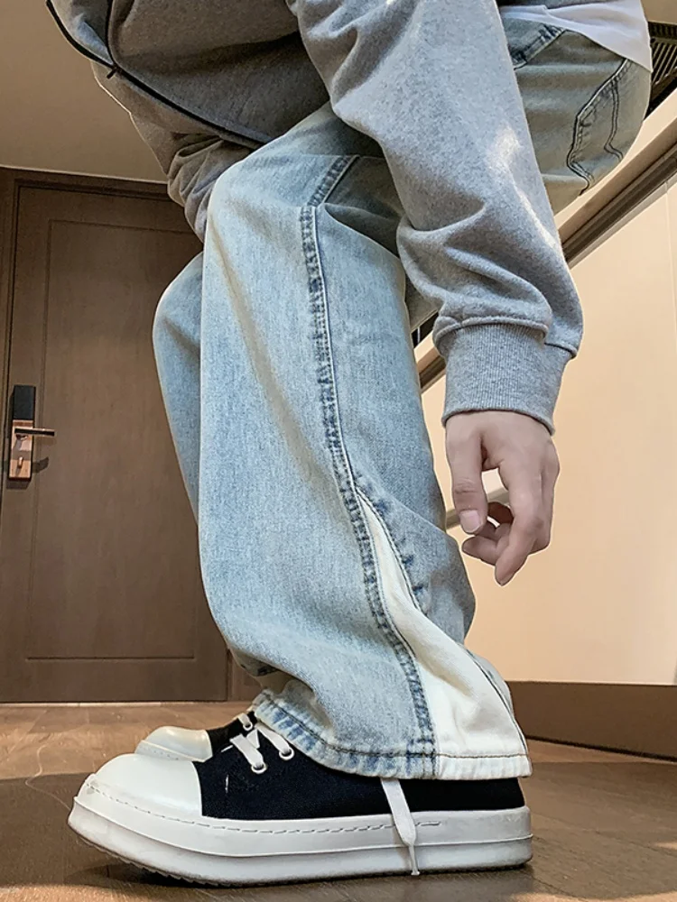 

Мужские прямые свободные джинсы в американском ретро-стиле с цветовыми блоками, весенне-осенние, в уличном стиле, CleanFit, молодежные джинсовые брюки